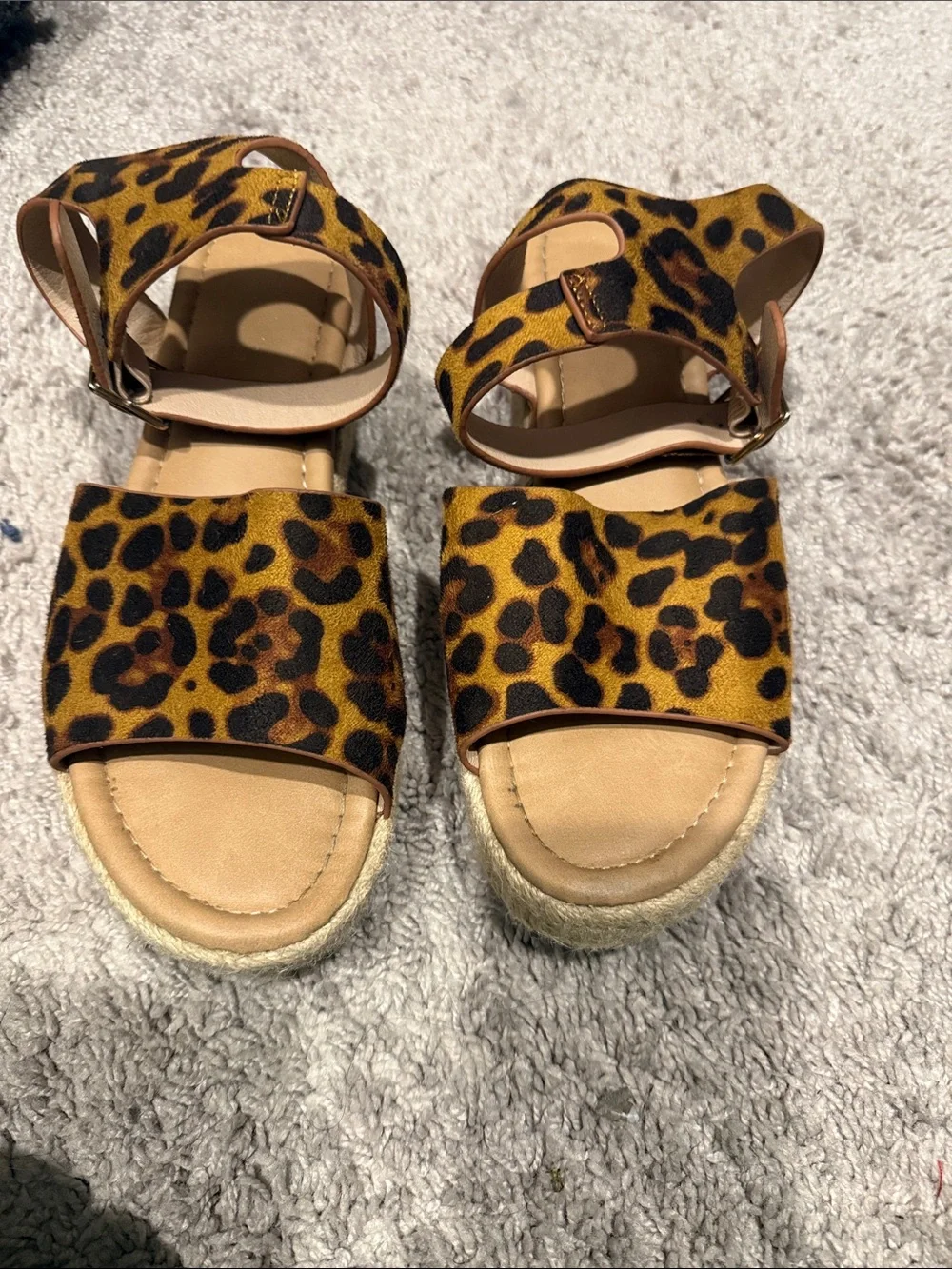 Leopard Suede Print Women’s Open toe  Ankle-Strap Platform Sandals